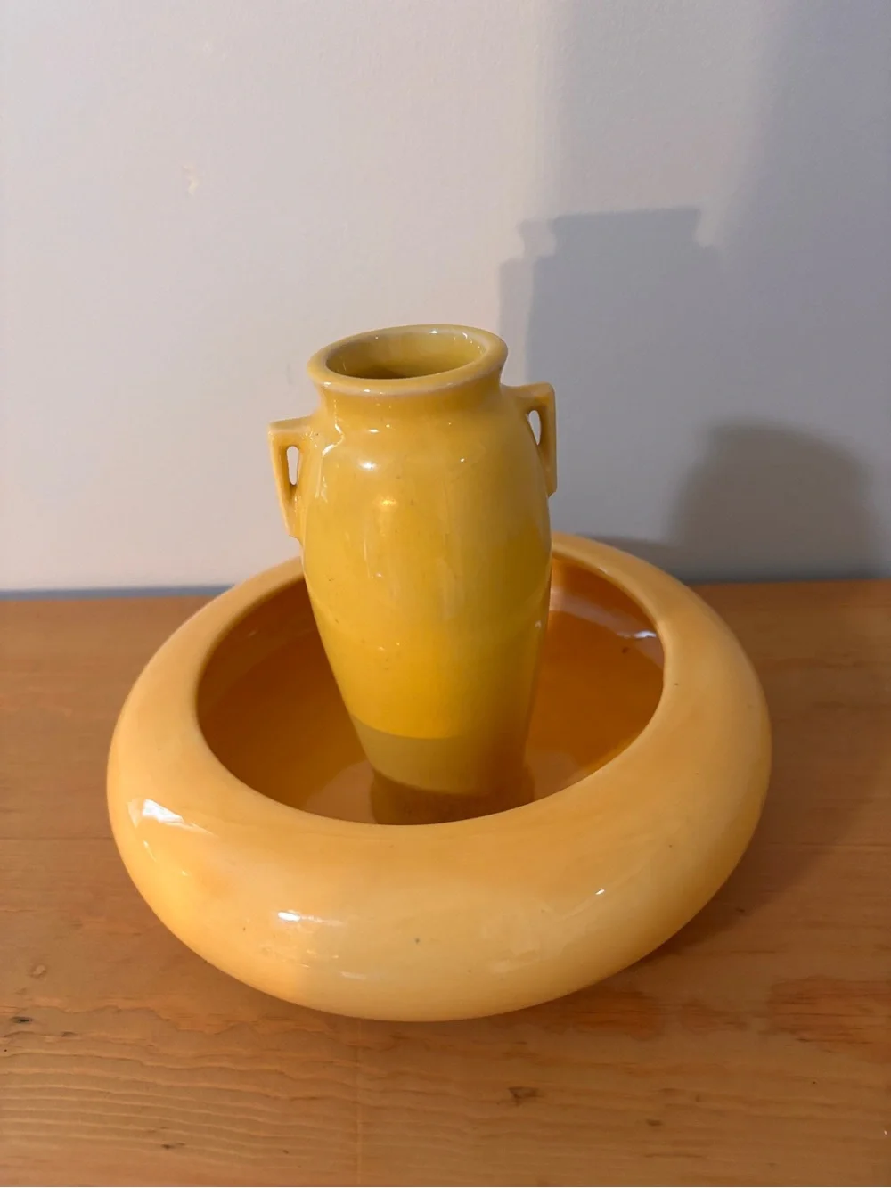 1921 Roseville Pottery Rosecraft Yellow Vase and Bowl